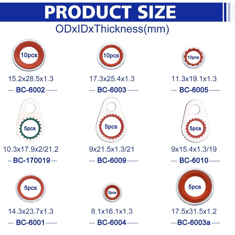 BUSY-CORNER A/C System Compressor Gasket Seals Air Conditioning Compressor Port Seal Washer Kit 60 Pieces Gasket Bonded Seal Assortment - Image 2